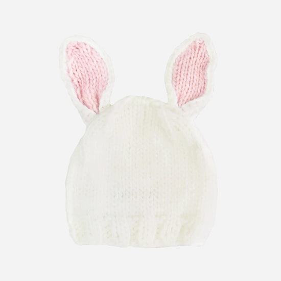 Bailey Bunny Knit Hat, White + Pink