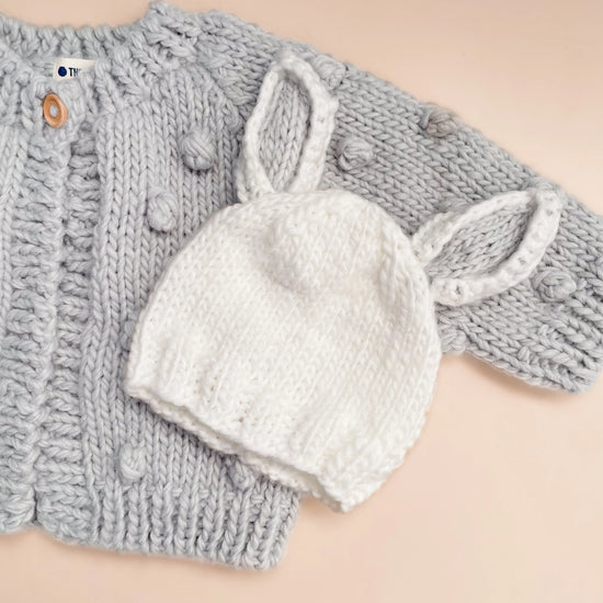 Bailey Bunny Knit Hat, White + Bowie Grey