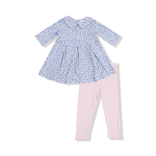 Country Calico Box Pleat Dress & Leggings Set