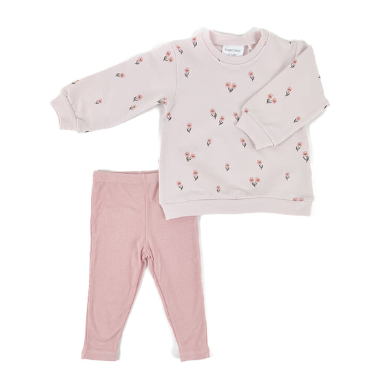 Pretty Pink Floral Puffy Oversized Sweatshirt & Legging Set