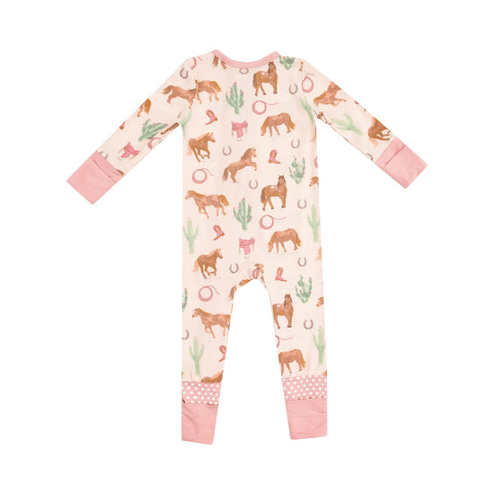 Western Horses 2-Way Zipper Romper, Pink