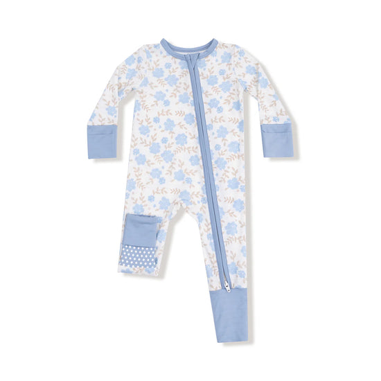 Baby Blue Floral 2-Way Zipper Romper