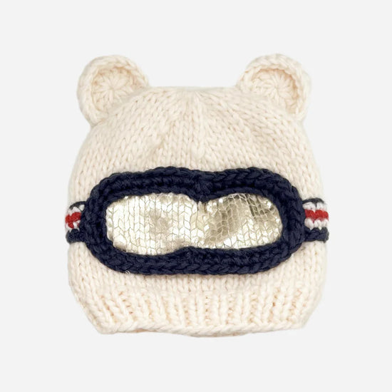 Bear Ski Goggles Beanie, Cream