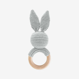 Cotton Crochet Rattle Teether Bunny, Grey