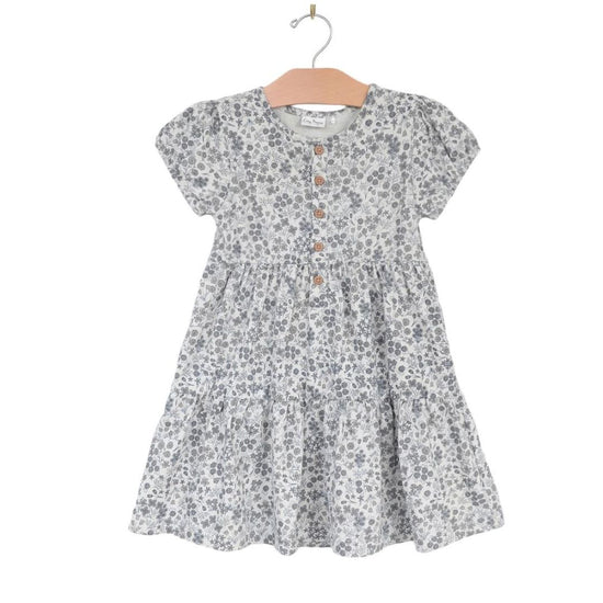 Robin's Egg Puff Sleeve Henley Dress, Calico Floral