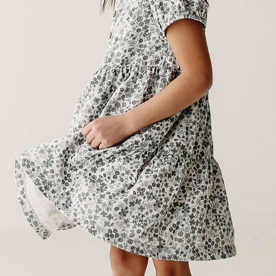 Robin's Egg Puff Sleeve Henley Dress, Calico Floral