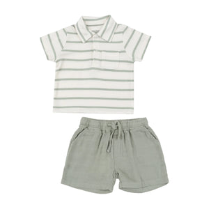 Desert Sage Polo + Muslin Shorts Set