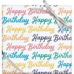 Colorful Happy Birthday Script Wrapping Paper