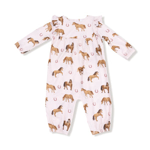 Pink Horses Ruffle Sleeve Romper