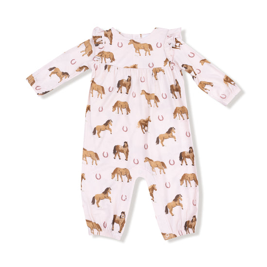 Pink Horses Ruffle Sleeve Romper