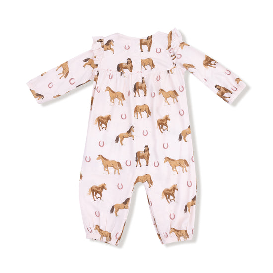 Pink Horses Ruffle Sleeve Romper