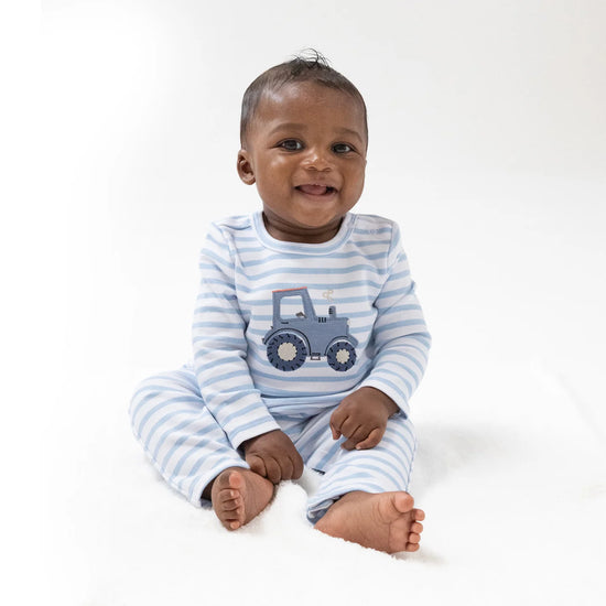 Mini Tractors Striped Shoulder Snap Romper