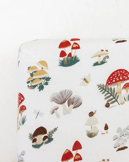 Mushroom Muslin Crib Sheet