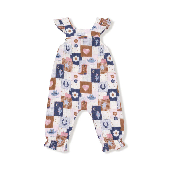 Patchwork Cowgirl Smocked Overall Set
