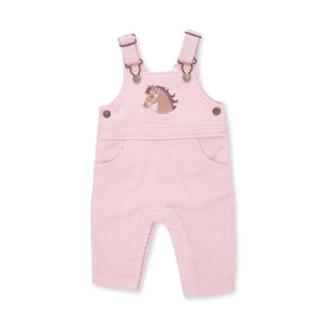 Veiled Pink Corduroy Overalls with Horse Applique
