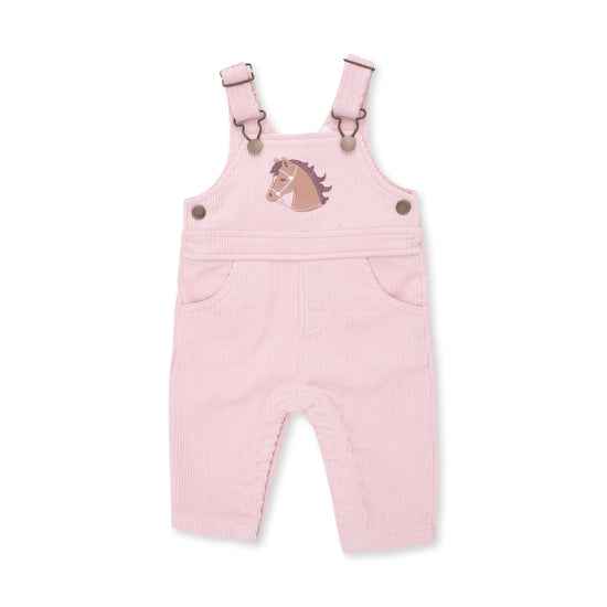 Veiled Pink Corduroy Overalls with Horse Applique