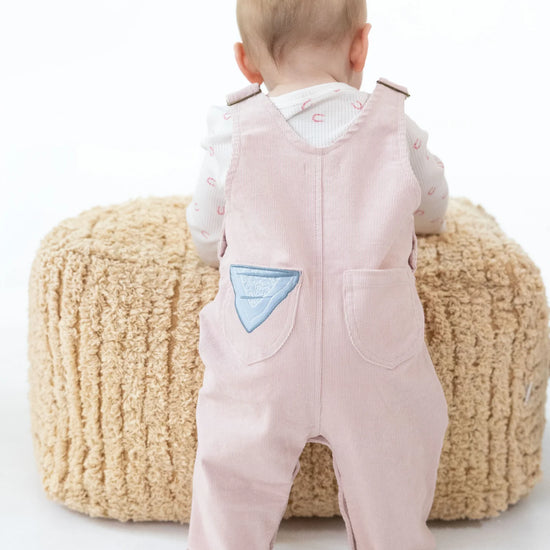 Veiled Pink Corduroy Overalls with Horse Applique