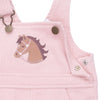 Veiled Pink Corduroy Overalls with Horse Applique