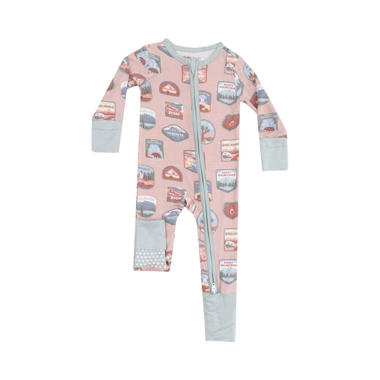 Pink National Parks Patches 2-Way Zipper Romper