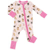 Puppy Alphabet 2-Way Zipper Romper, Pink