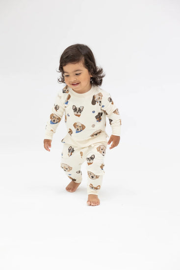 Vintage Puppy Faces Raglan Sweatshirt & Jogger Set