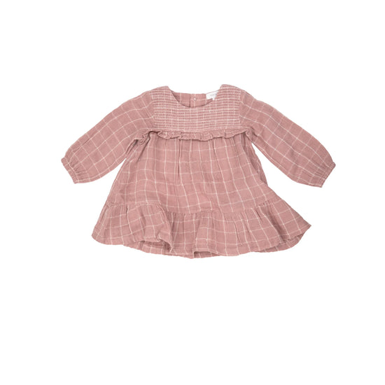 Rose Tan Grid Smocked Ruffle Dress & Rib Legging Set