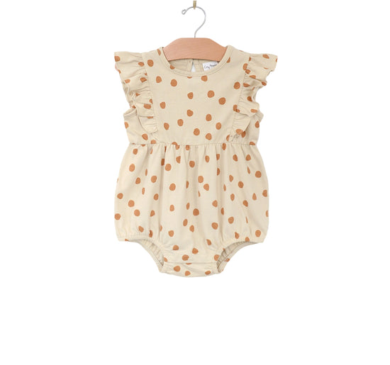 Saffron Dots Flutter-Sleeve Short Romper