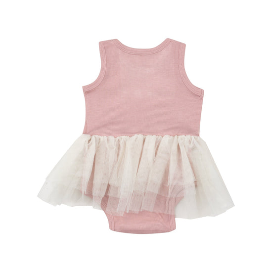 Silver Pink Rib Bodysuit Tutu Dress