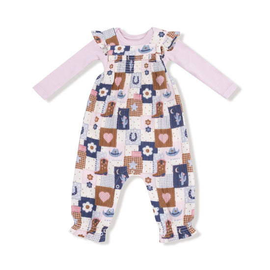 Patchwork Cowgirl Smocked Overall Set