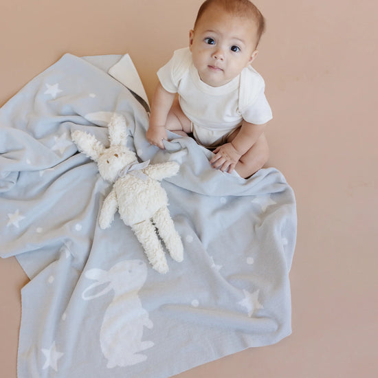 Gray Bunny, Stars & Moon Organic Cotton Blanket