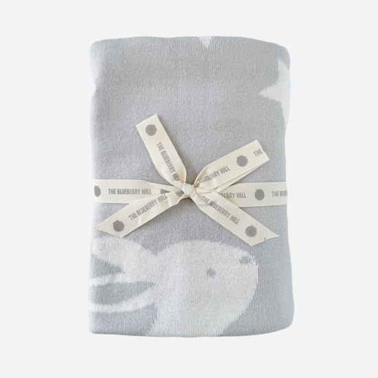 Gray Bunny, Stars & Moon Organic Cotton Blanket