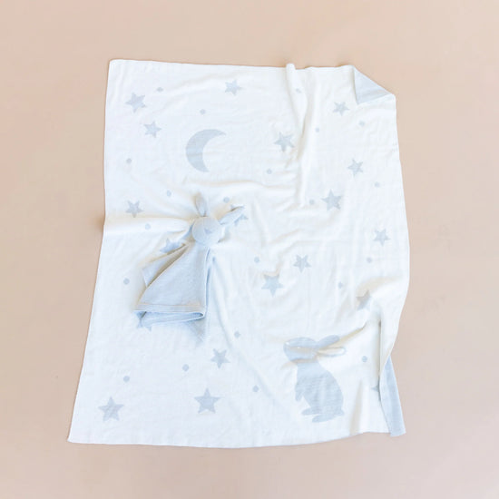 Gray Bunny, Stars & Moon Organic Cotton Blanket