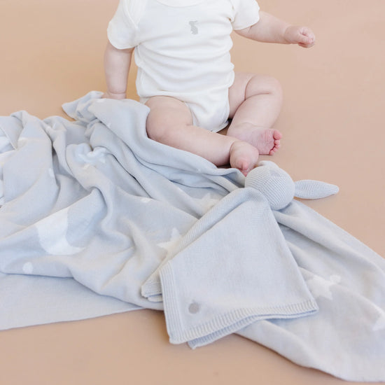 Gray Bunny, Stars & Moon Organic Cotton Blanket