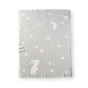 Gray Bunny, Stars & Moon Organic Cotton Blanket