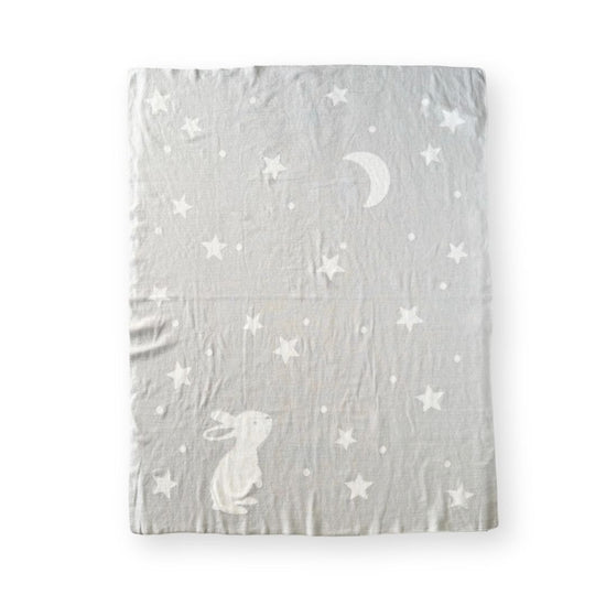 Gray Bunny, Stars & Moon Organic Cotton Blanket