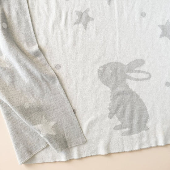 Gray Bunny, Stars & Moon Organic Cotton Blanket