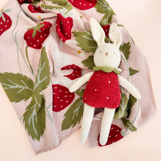 Strawberry Bunny Organic Baby Blanket