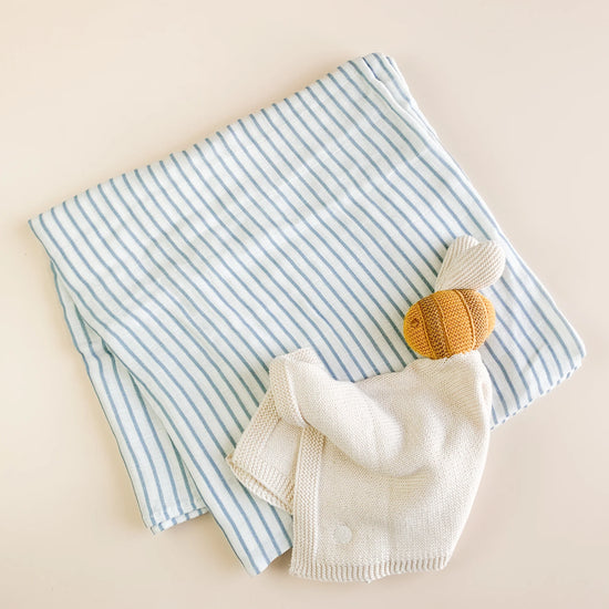 Blue Stripe Organic Muslin Swaddling Blanket