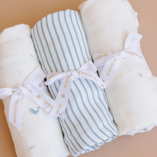 Blue Stripe Organic Muslin Swaddling Blanket