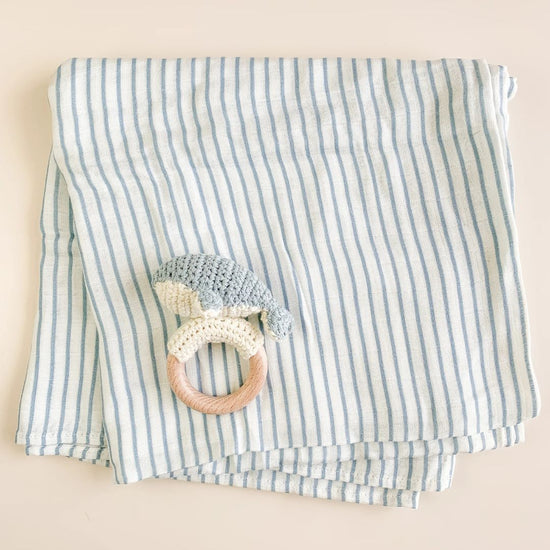 Blue Stripe Organic Muslin Swaddling Blanket
