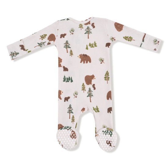 Sweet Brown Bears 2-Way Zipper Waffle-Knit Footie