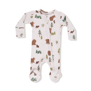 Sweet Brown Bears 2-Way Zipper Waffle-Knit Footie