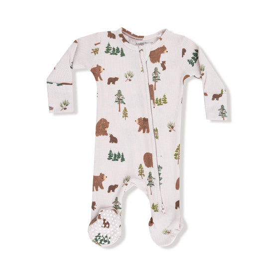 Sweet Brown Bears 2-Way Zipper Waffle-Knit Footie