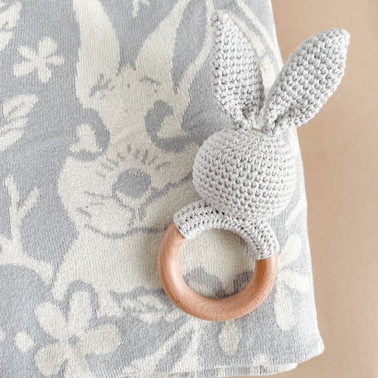 Cotton Crochet Rattle Teether Bunny, Grey