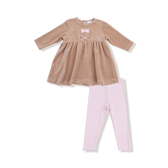 Velour Teddy Bear Empire Waist Dress and Leggings