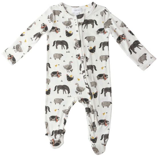 Black & White Farm Animals Zipper Footie