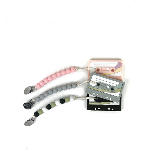 Cassette Tape Teether with Colored Clip, Black
