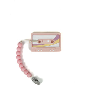 Cassette Tape Teether with Clip, Pink