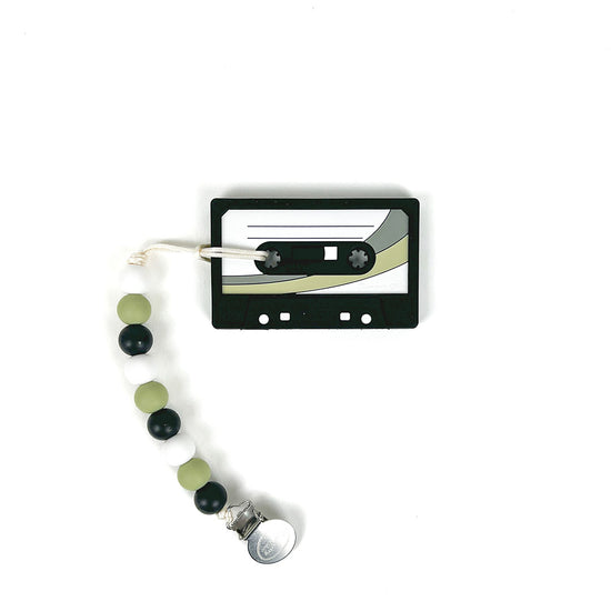 Cassette Tape Teether with Colored Clip, Black