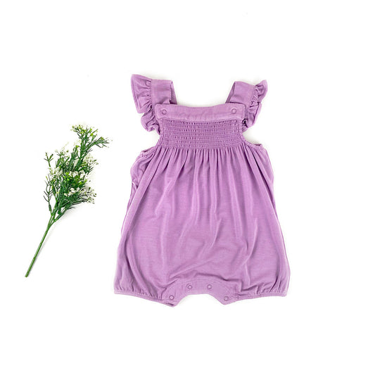 Lavender Herb Smocked Front Overall Shortie